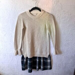 Crewcuts Sweater Dress Plaid Mixed Media 12 Gold Cream Girls